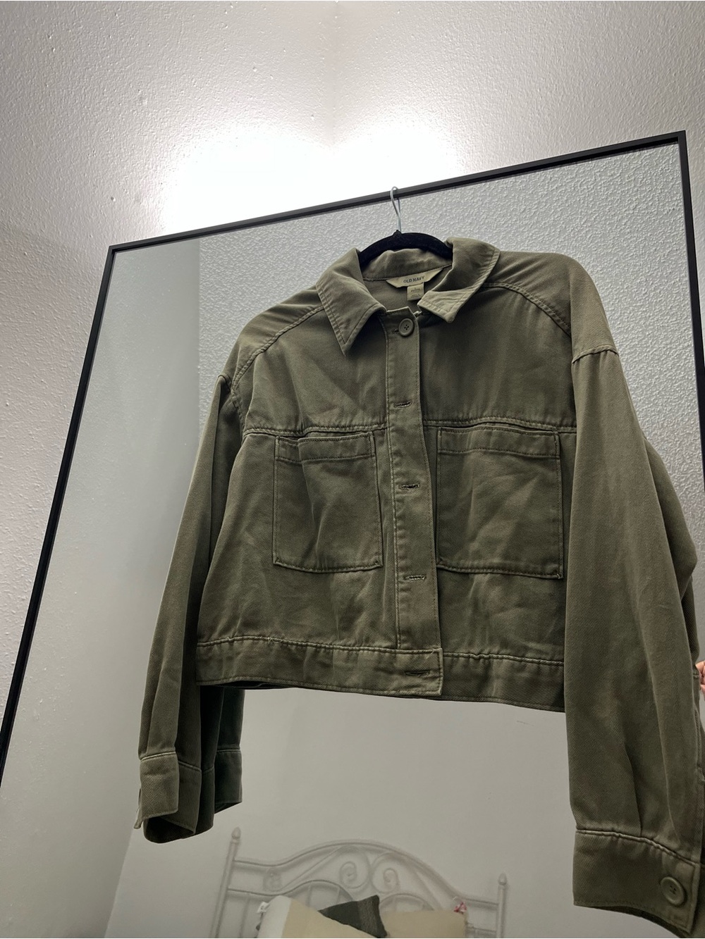 Old Navy Olive Utility Crop Jacket - Button Front, Chest Pockets